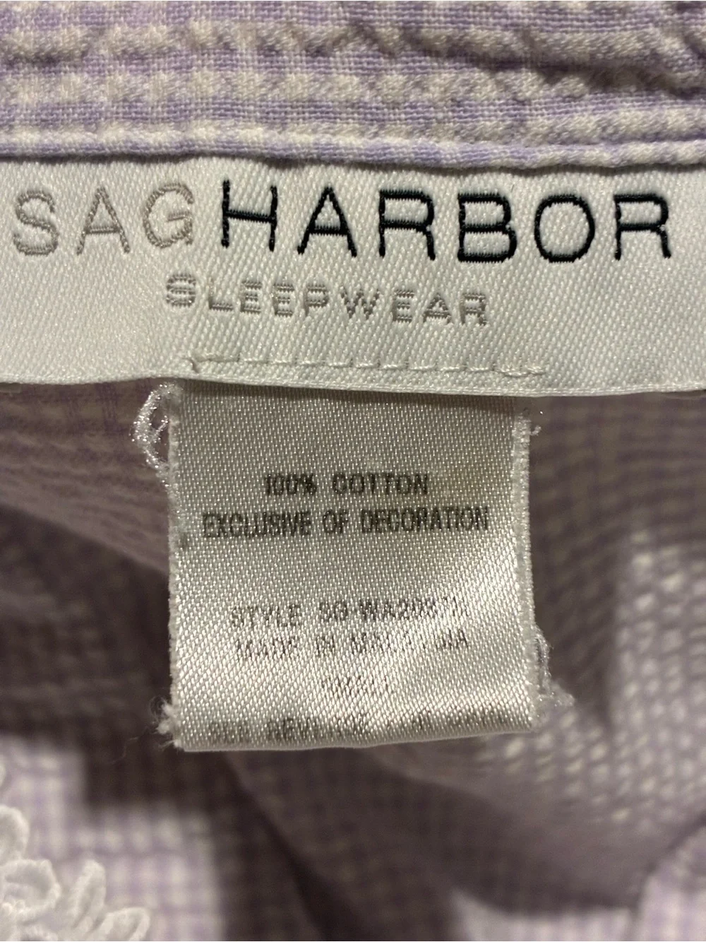 Sag Harbor Lavender Gingham Button-Front Shirt with Lace Trim  Sleepwear Set S